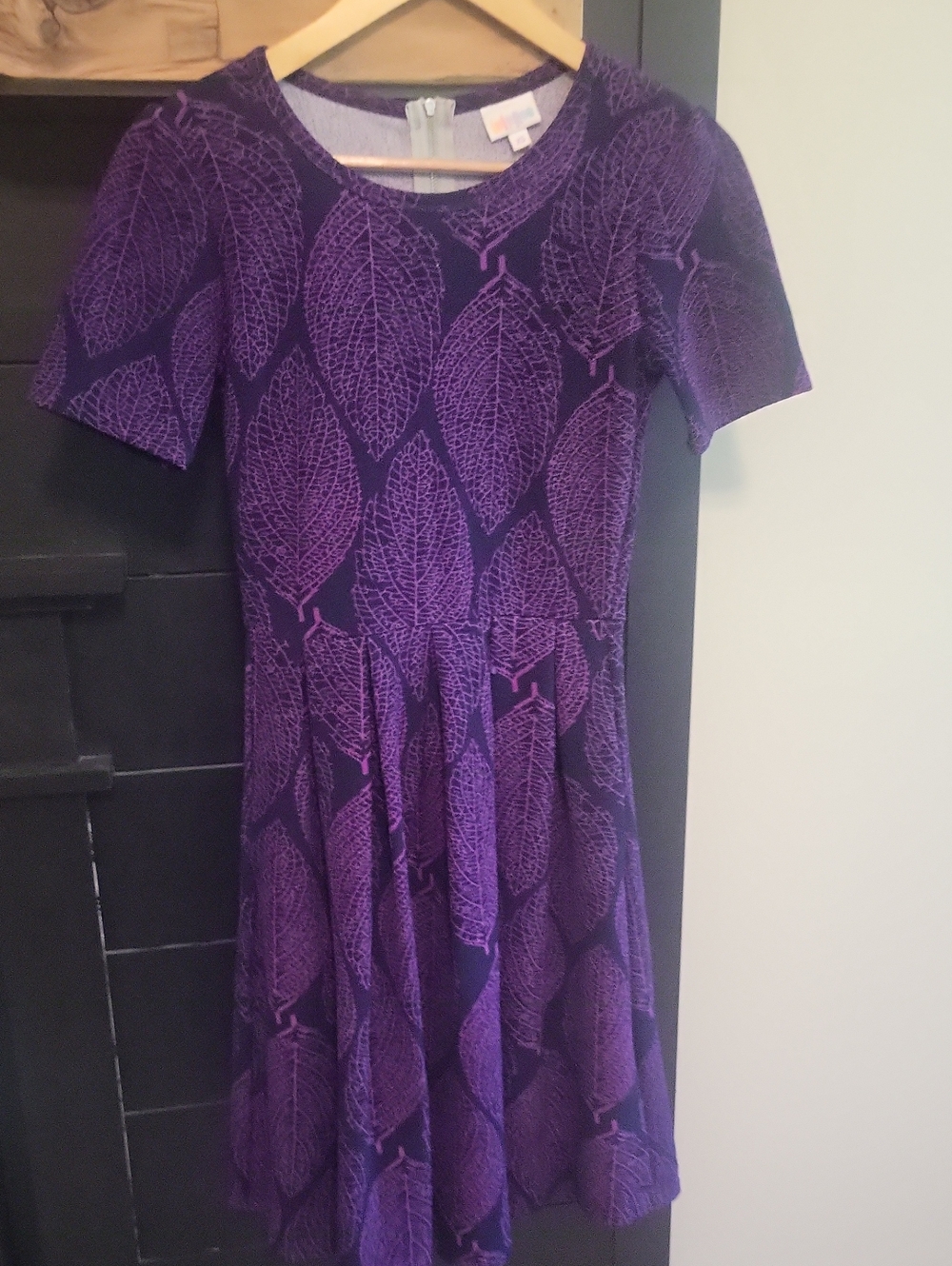 LuLaRoe Purple Leaf-Print Fit & Flare Mini Dress